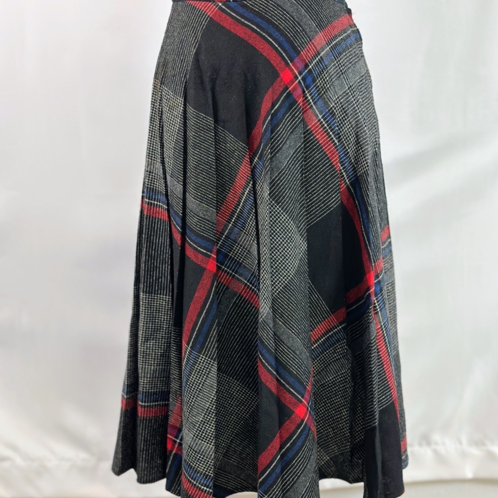 Vintage‎ Copley Square Wool Plaid Midi Skirt XS 24 Waist Navy Red Academia